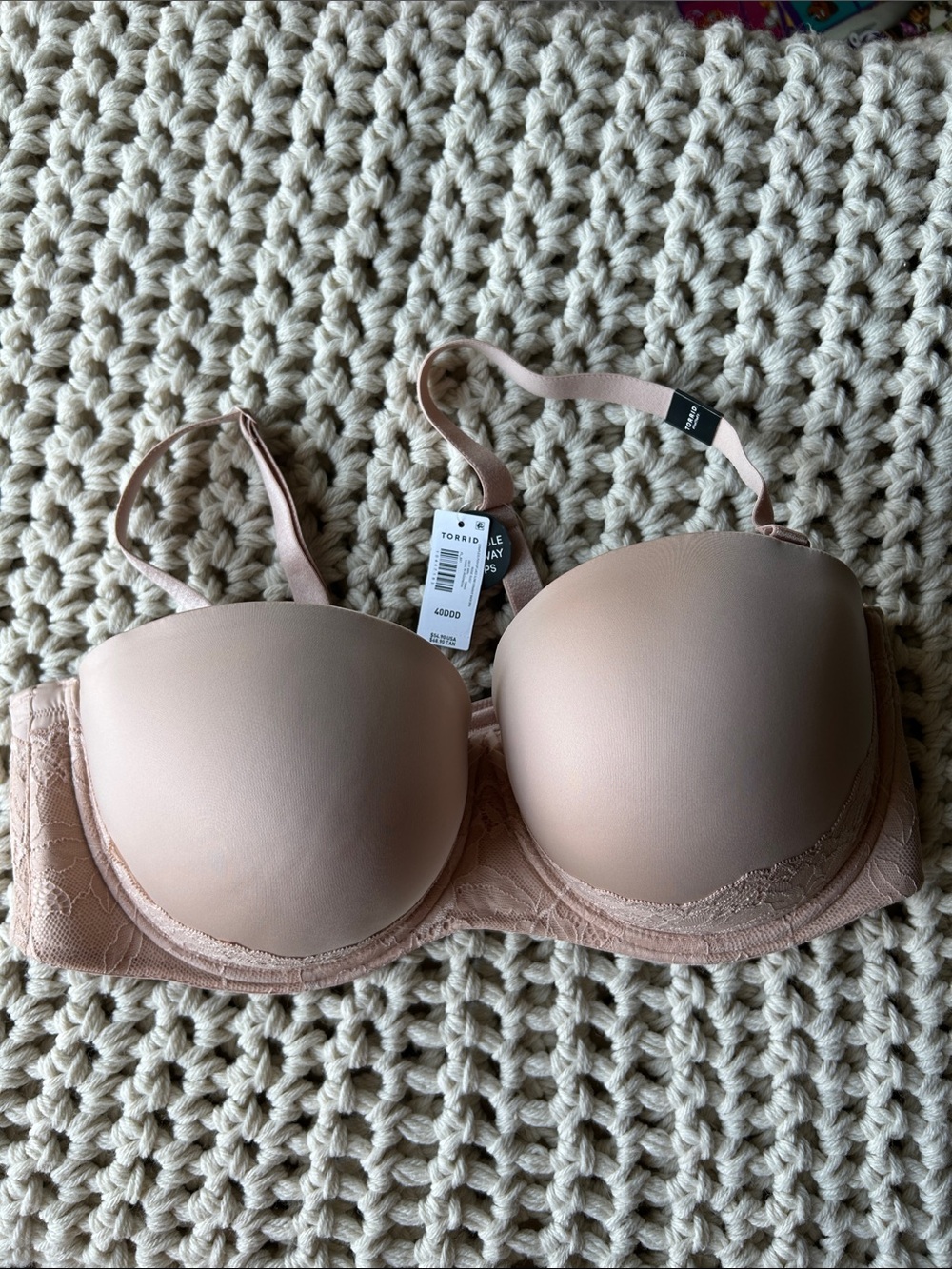 TORRID Bombshell Everyday Strapless Push-Up Bra with Lace Trim beige/nude 40DDD